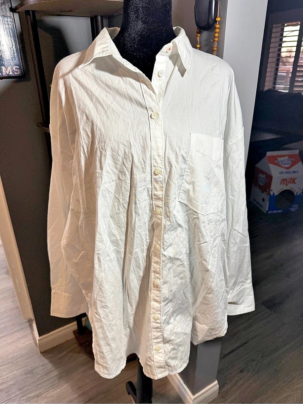 Maeve Cotton Button Down Shirt in White Size Large NWT